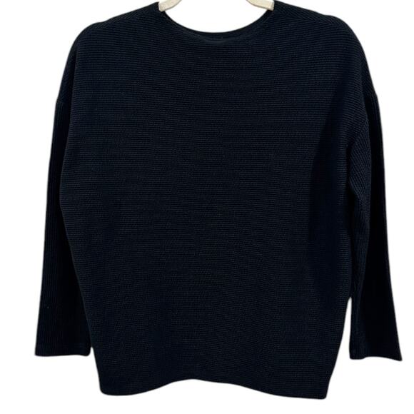 Clara Sun Woo Structured Ribbed Knit Lightweight Top In Black - Picture 2 of 5